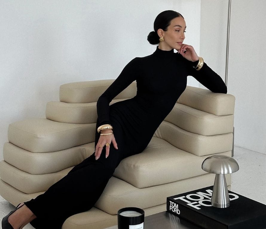 black dress gold cuffs