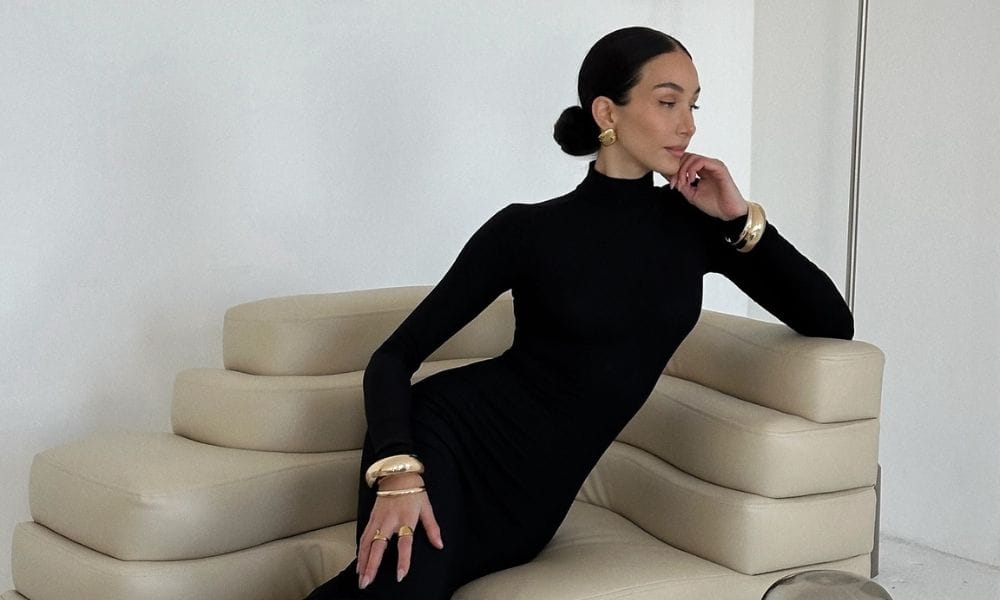 black dress gold cuffs