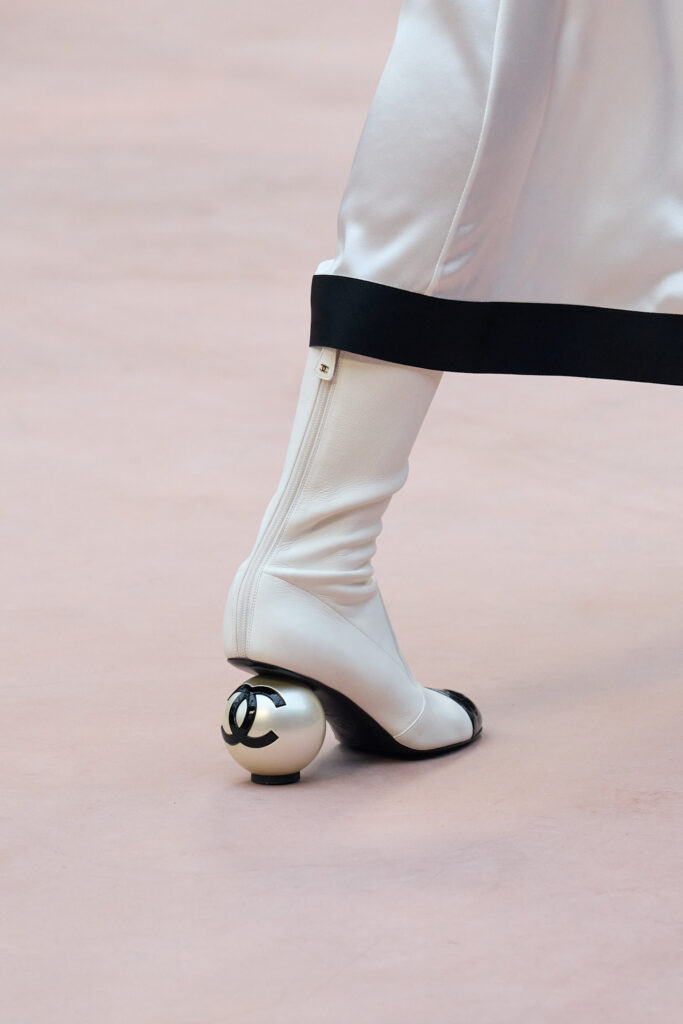 chanel pearl boots Chanel mid-calf boots