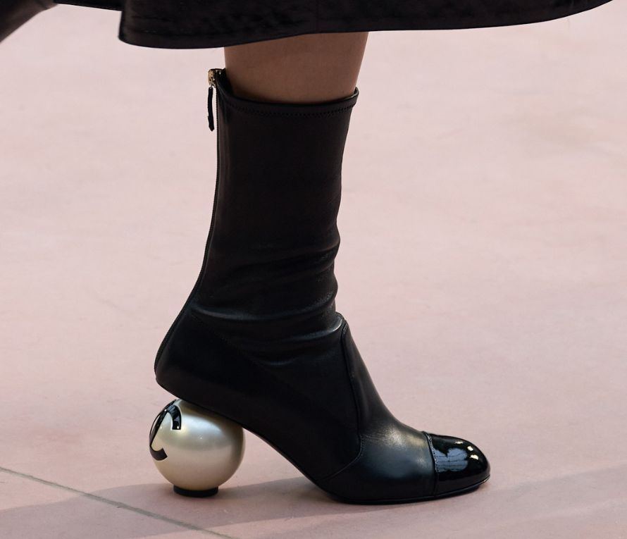 chanel pearl boots Chanel mid-calf boots
