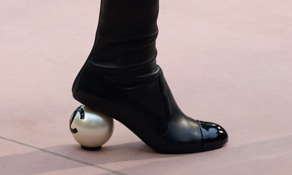 chanel pearl boots Chanel mid-calf boots