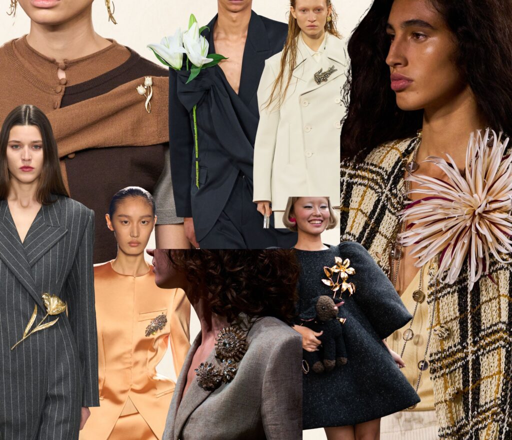 PINNED TO PERFECTION: BROOCHES ARE TAKING OVER RUNWAYS, RED CARPETS, AND STREETS.